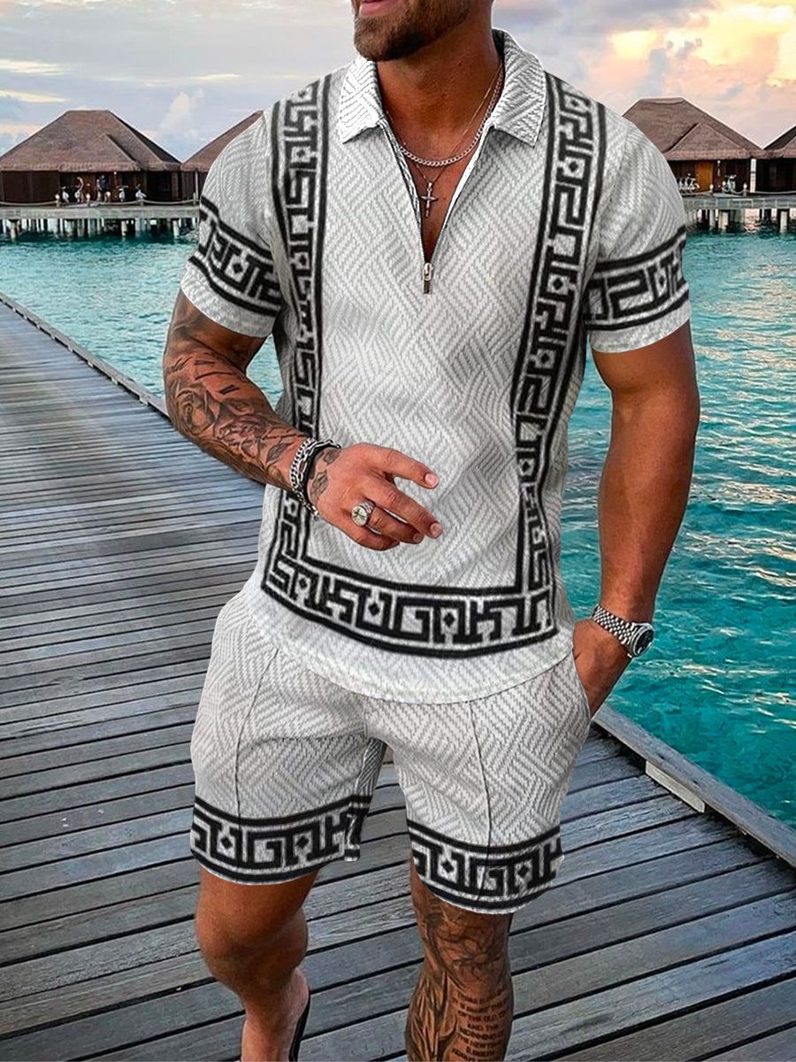 Herren-Sommer-Set | Polo mit Reißverschluss & Shorts | Streetwear Style | Polyester