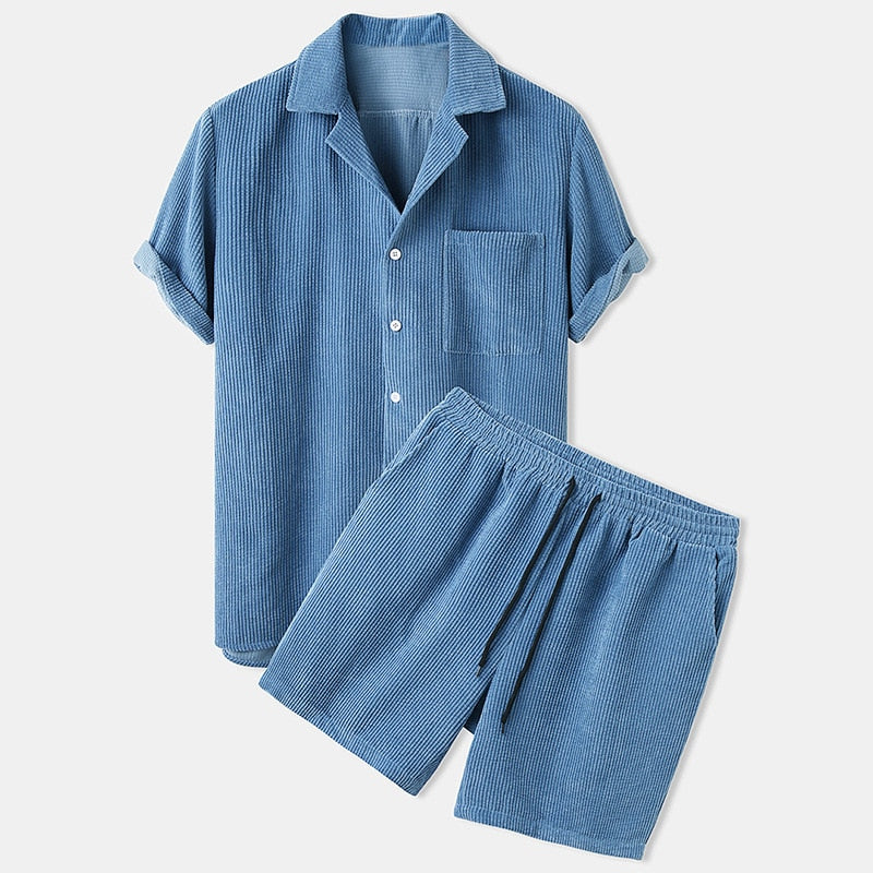 Herren Sommer Set | Kurzarm & Cord | Lässig & Bequem | Einfarbig