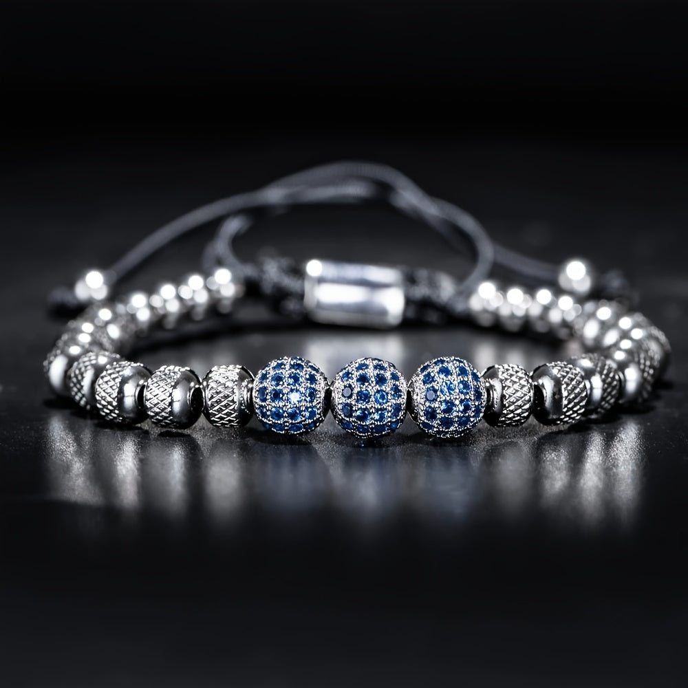 Herrenarmband | Luxus-Edelstahl | Blaue CZ-Perlen & Elegantes Design