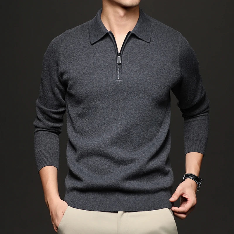 Warmer und kuscheliger Herren Pullover aus Wollmischung mit halbem Reißverschluss mit ultimativem Komfort und modernem Stil | Thijmen