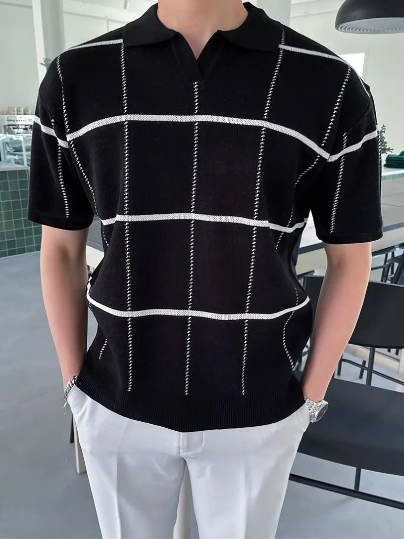 Stylisches und atmungsaktives Herren-Poloshirt mit kariertem Streifendruck und vielseitigem Look | Raf