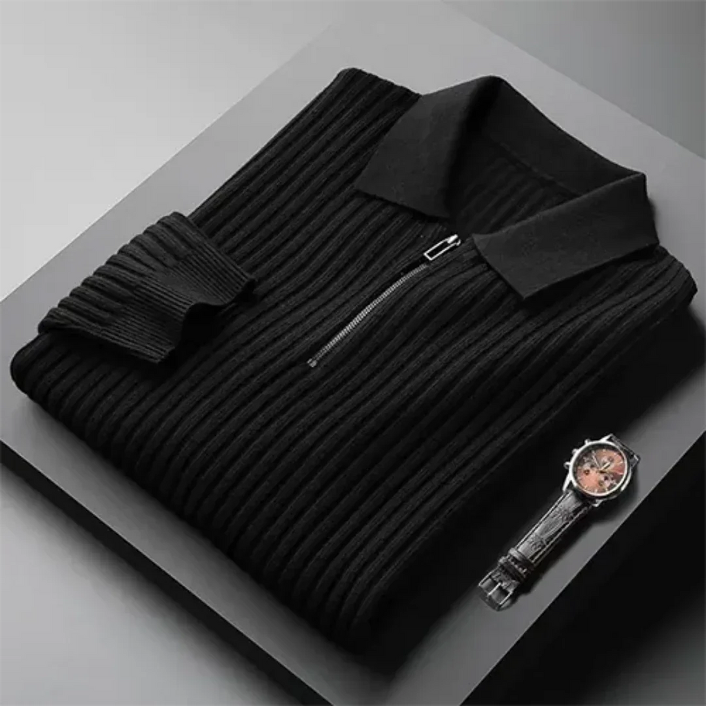 Stilvolles Polo-T-Shirt mit langen Ärmeln und Reißverschluss für Herren mit luxuriösem Komfort und Wärme | Mika