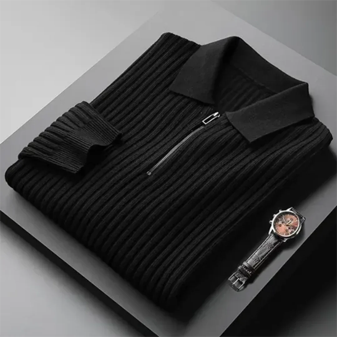 Stilvolles Polo-T-Shirt mit langen Ärmeln und Reißverschluss für Herren mit luxuriösem Komfort und Wärme | Mika