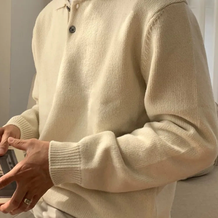 Weicher und kuscheliger unifarbener Strickpullover für Herren mit langen Ärmeln und zeitloser Eleganz | Pieter