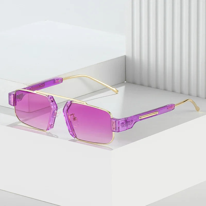 Herren-Sonnenbrille | Geometrisches Quadratisches Design | UV400 & Verlaufsgläser | Transparentes Acetat