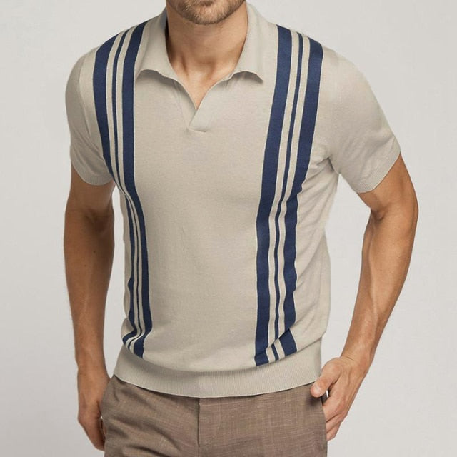 Herren-Poloshirt | Gestreift & Retro-Design | Luftig & Business | Viskose Sommerstil