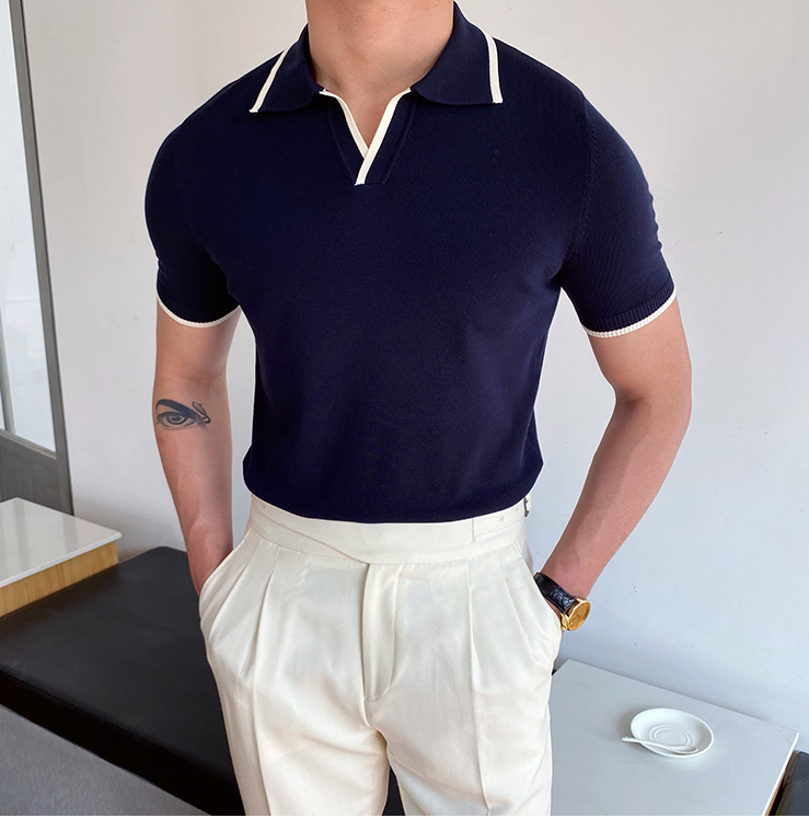 Herren-Poloshirt | Slim Fit & Ellbogenärmel | Woll-Look & Sportlich | Klassischer Polokragen