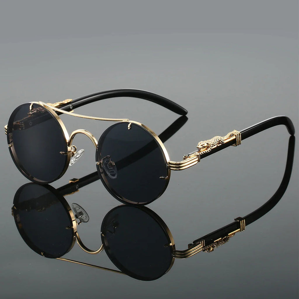 Runde Herren-Sonnenbrille | Vintage Leopard Design | UV400 Schutz | Luxe Retro Look