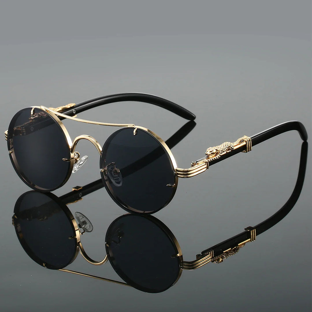Runde Herren-Sonnenbrille | Vintage Leopard Design | UV400 Schutz | Luxe Retro Look