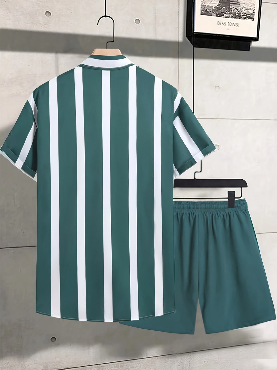 Herren-Sommer-Set | Streifendruck | Kurzarm-Shirt & Short | 2-teilig Polyester