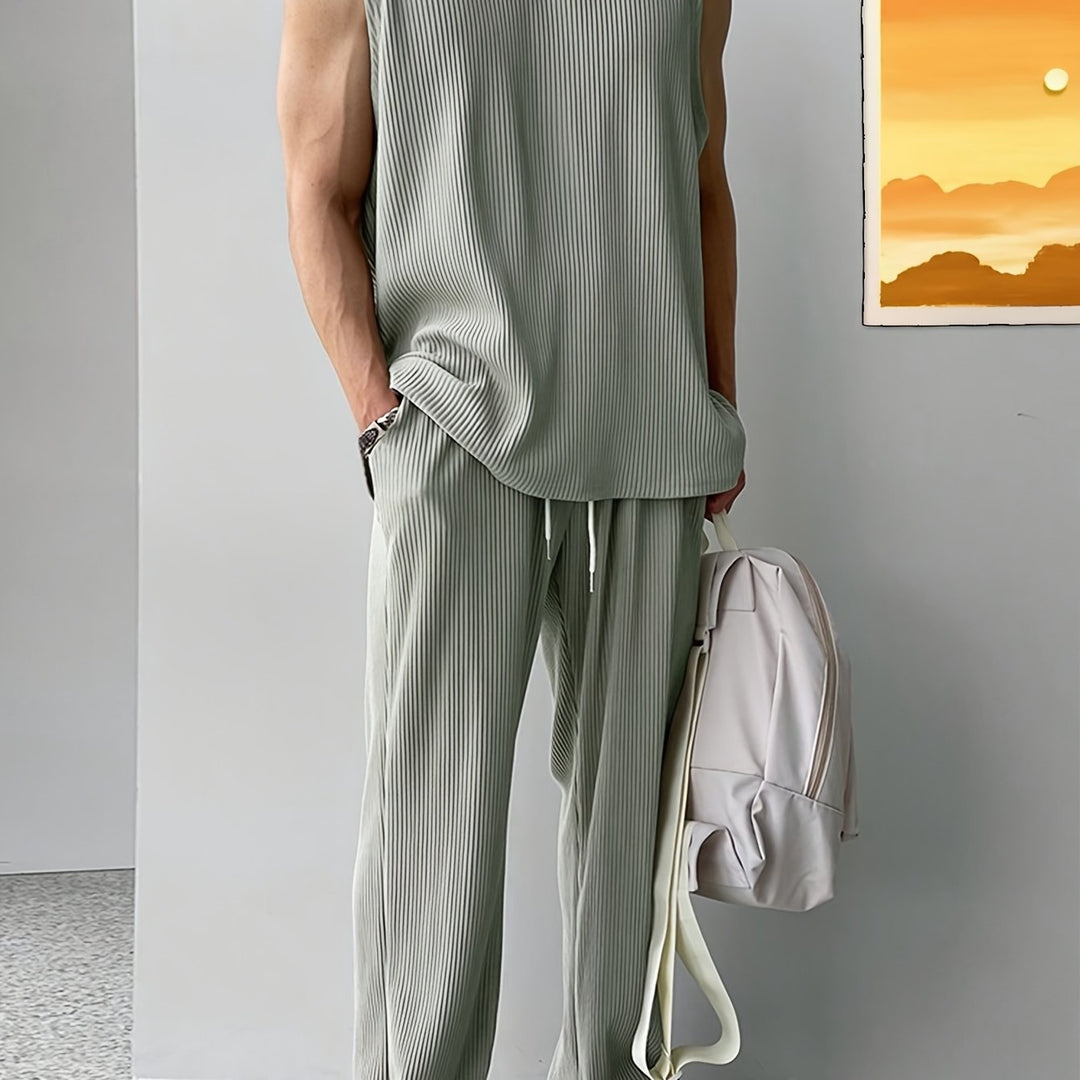 Herrenset | Ärmelloses Tank Top & Hose mit Kordelzug | Lässige Sommerbekleidung