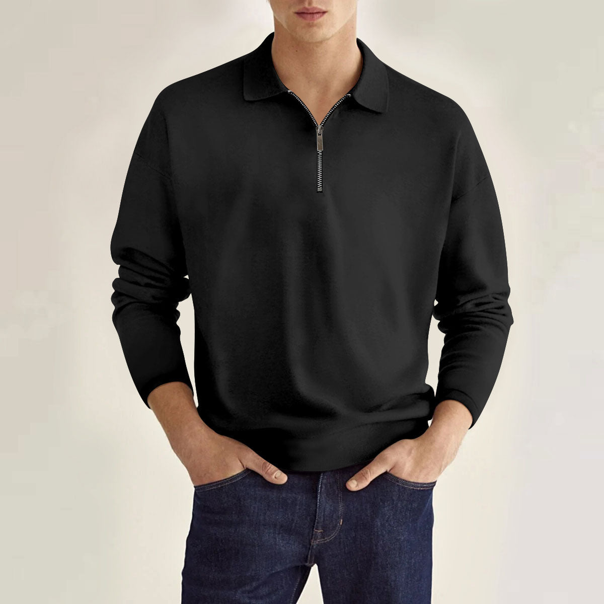 Klassisches Langarm-Poloshirt mit Reißverschluss für Männer mit urabn Eleganz und einzigartigem Design | Luuk