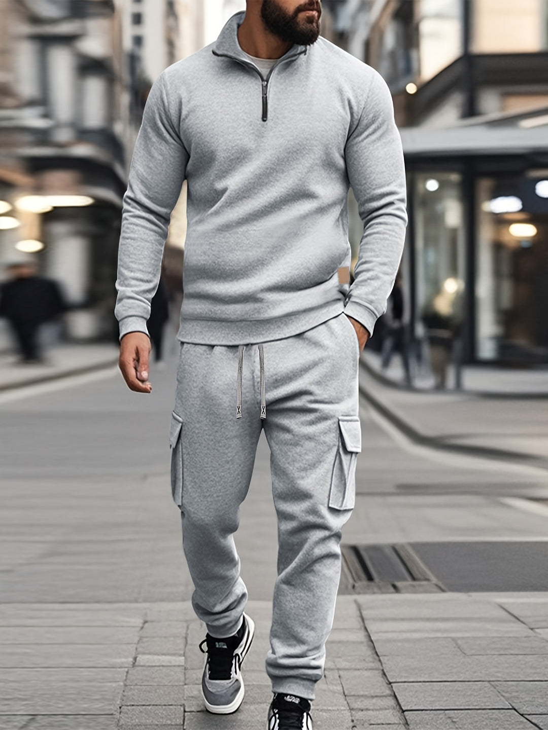 Herren-Retro-Sportanzug | Half-Zip Sweatshirt & Arbeitshose | Trendy & funktional