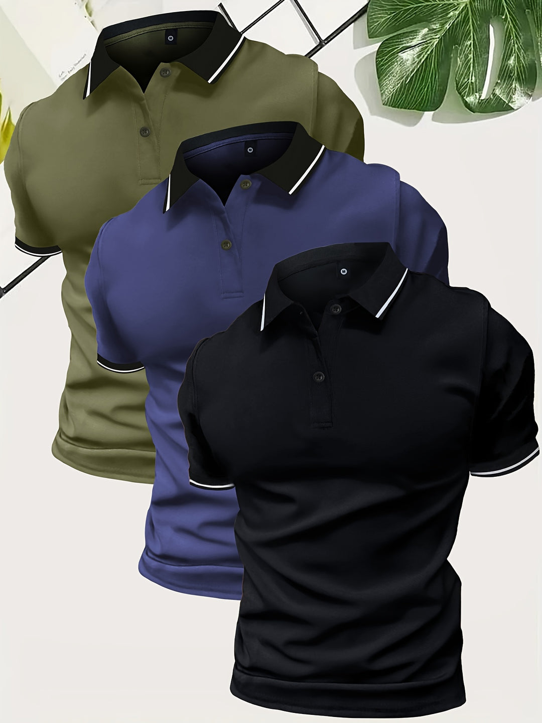 Herren 3 Stück Poloshirt | Lässig & Unifarben | Leichtes Polyester | Kurze Ärmel