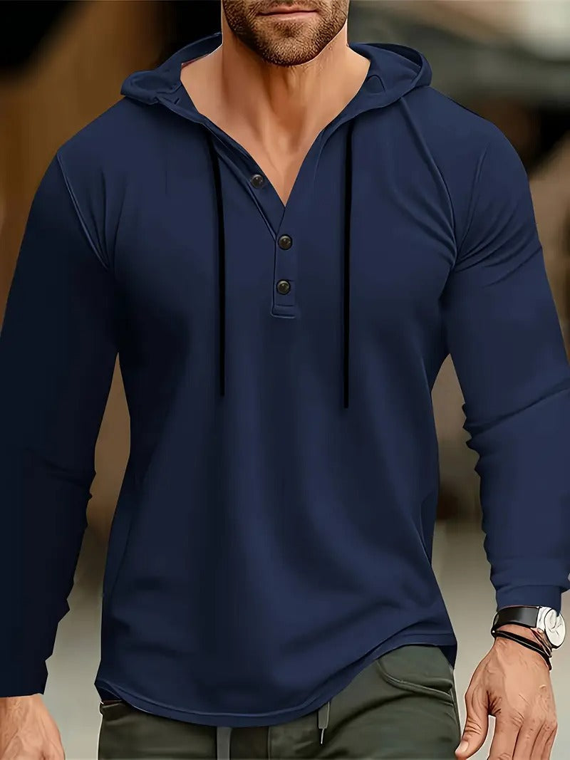 Herren-Kapuzenpullover | Leicht & Atmungsaktiv | Kordelzug & Drei-Knopf-Verschluss | Lässig & Sportlich