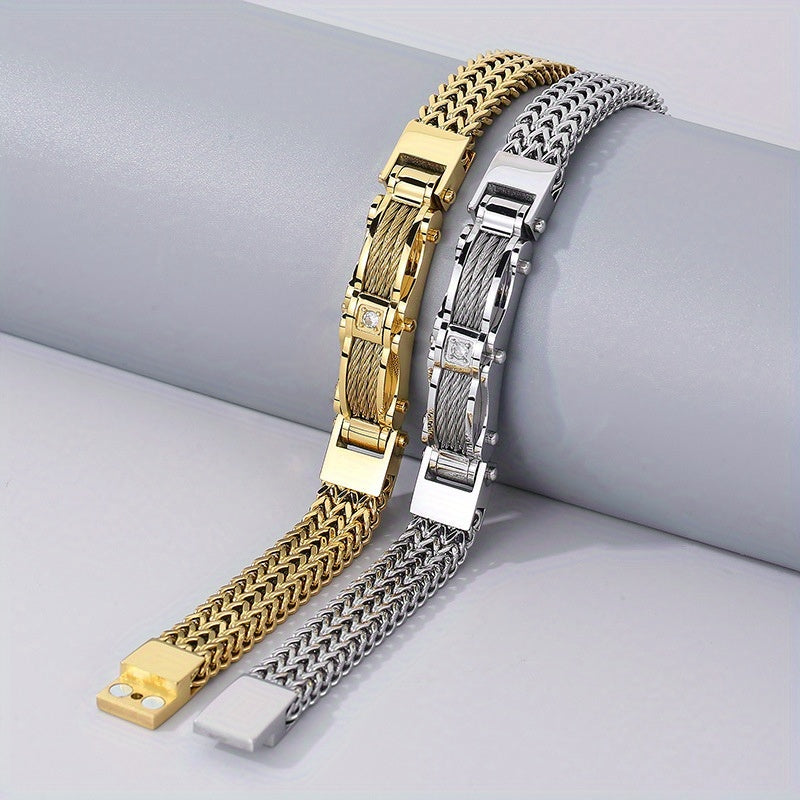 Herrenarmband | Titanium Steel & Faux Gemstone | Quadratisches Design & Magnetischer Verschluss