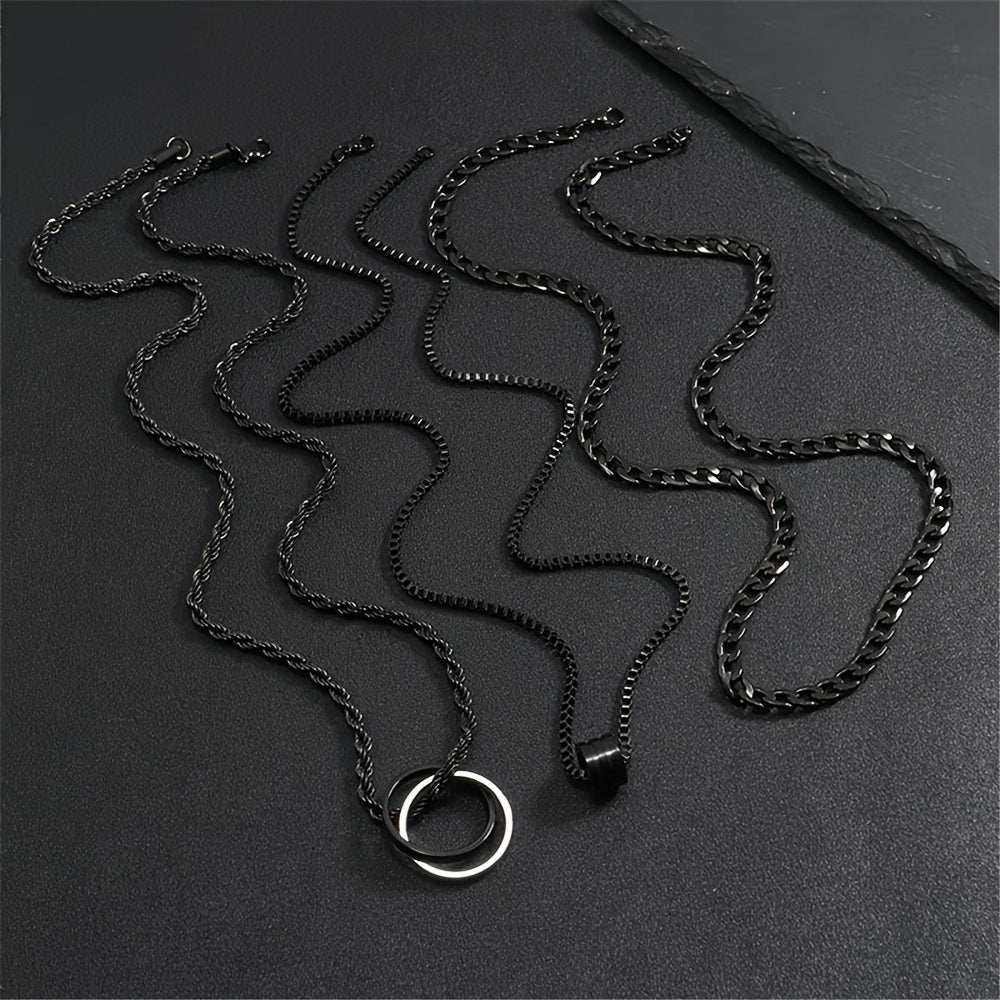 Herren-Halsketten-Set | 3-teilig aus Edelstahl | Schwarzer Cuban Link