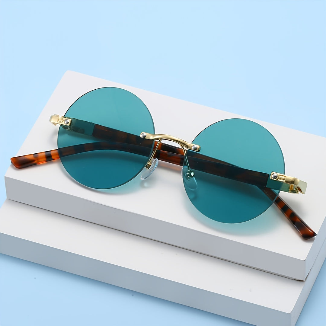 Herren-Sonnenbrille | Randloses Retro-Design | Leoparden-Print-Beine | Vintage-Stil