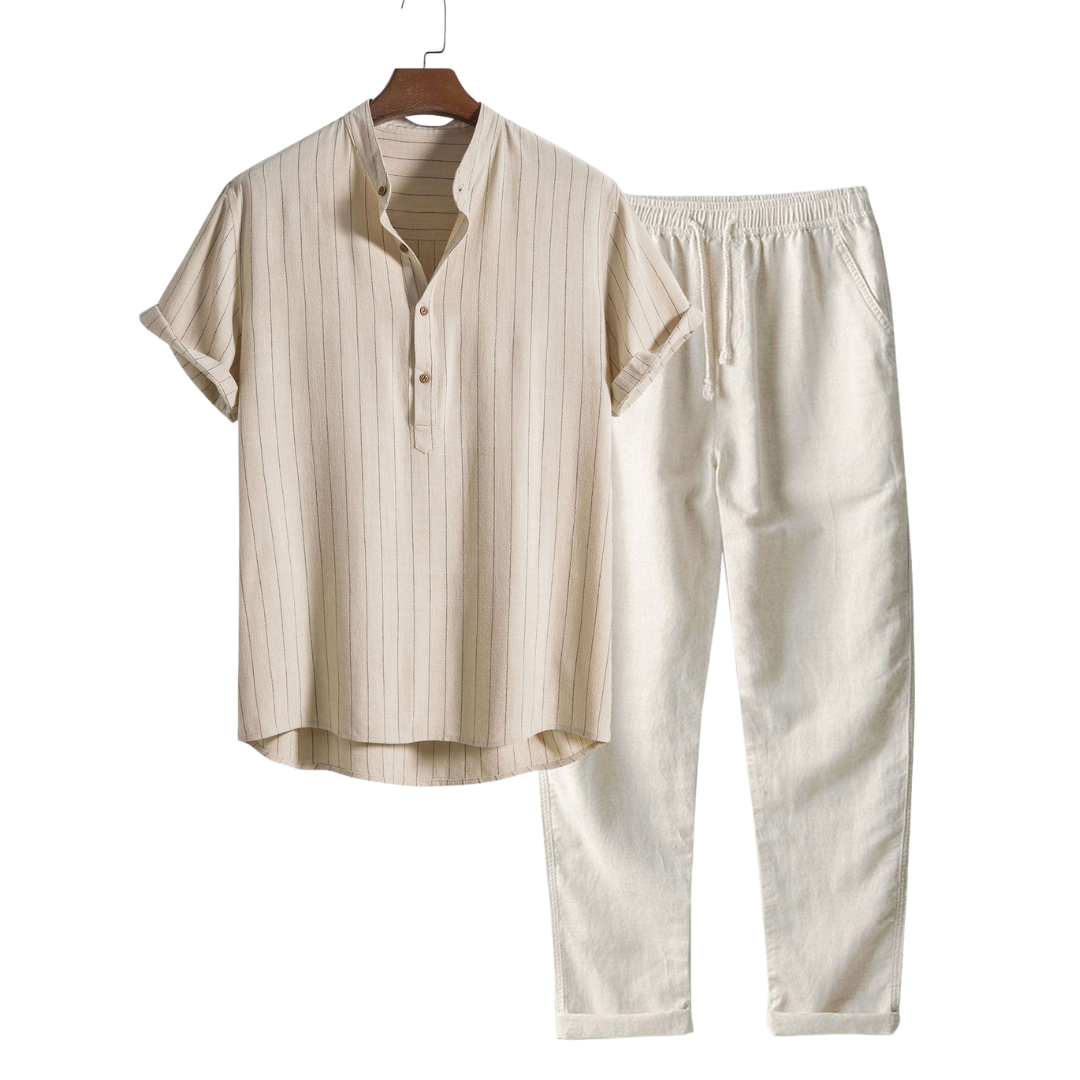 Herren-Sommer-Set | Kurzarm-Hemd & Hose | Klassisch & leger mit Stehkragen