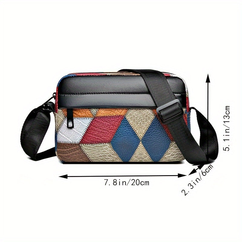 Herren Umhängetasche | Luxus Crossbody | Patchwork Plaid Design | Weiches PU Leder