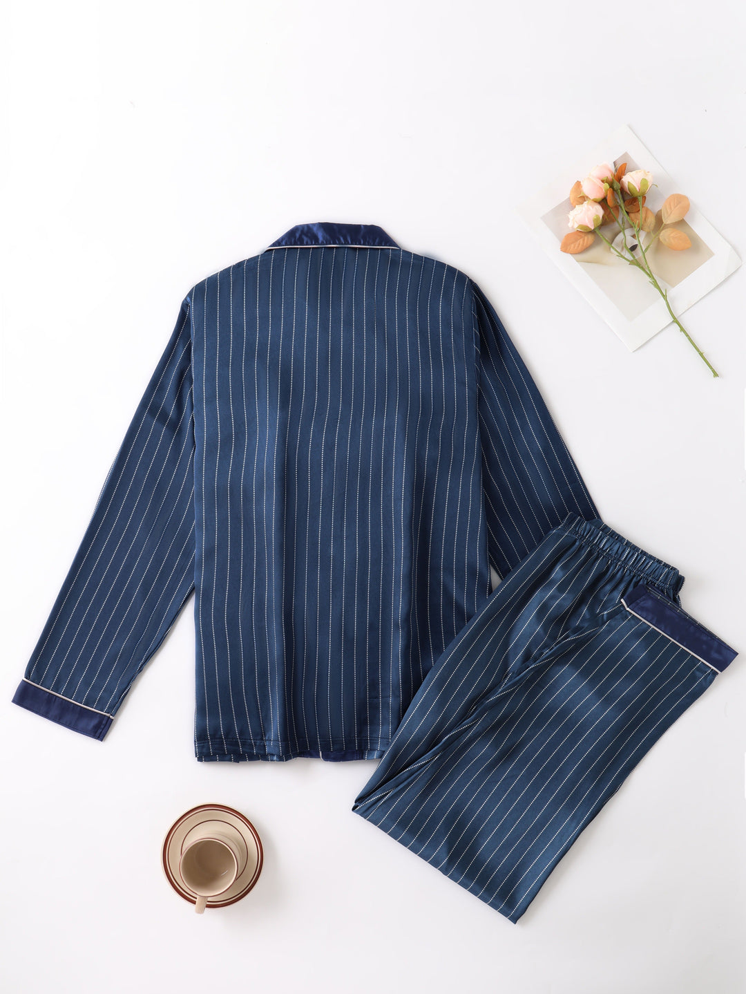 Herren-Pyjama-Set | Satin gestreift | Bequeme & luxuriöse Nachtwäsche | Lange Ärmel