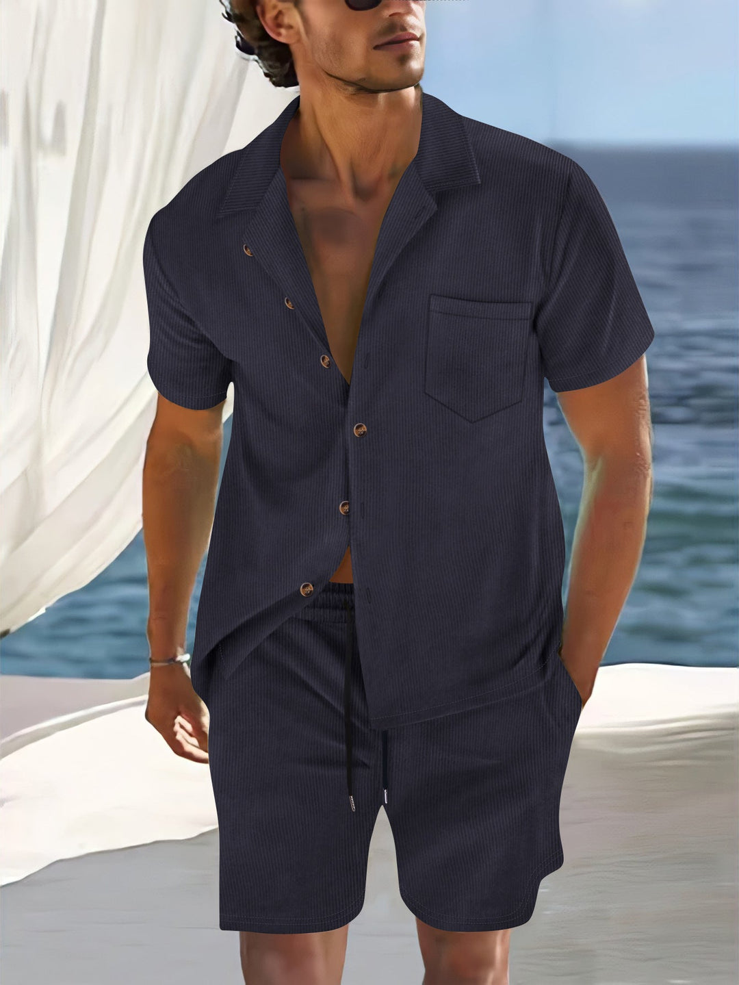 Herren-Sommer-Set | Leinenoptik | Hemd & Shorts | Atmungsaktiv & strandtauglich
