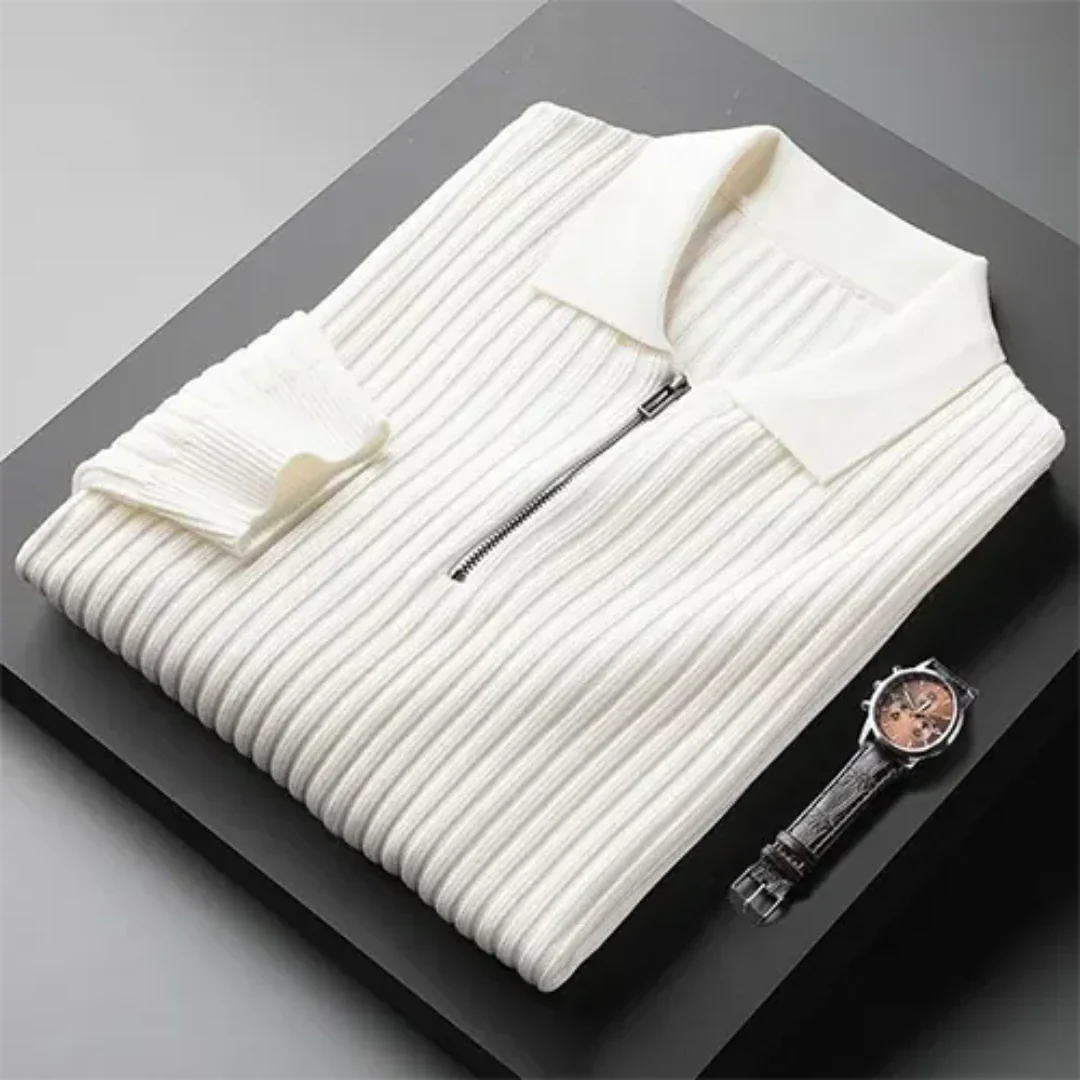 Stilvolles Polo-T-Shirt mit langen Ärmeln und Reißverschluss für Herren mit luxuriösem Komfort und Wärme | Mika