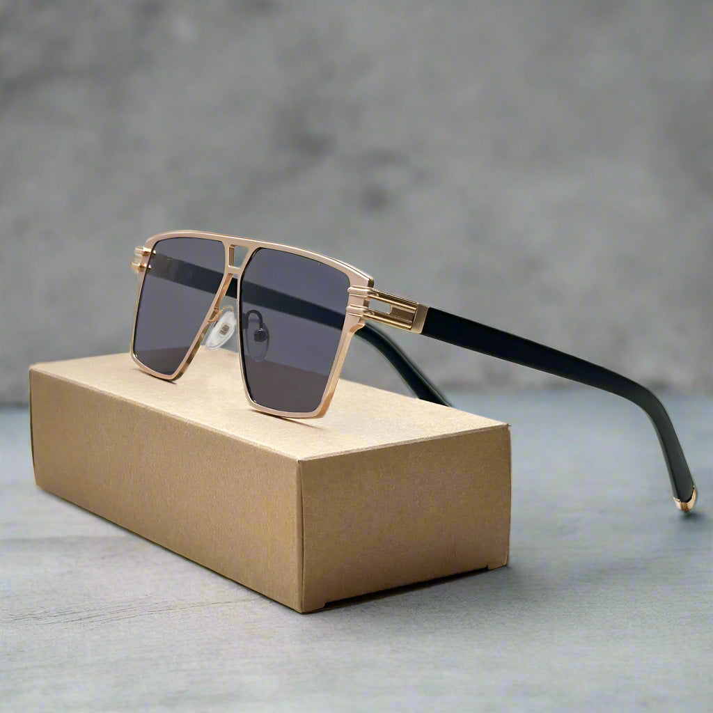 Herren-Sonnenbrille | Schlankes, kantiges Design | UV400 & kratzfest | Edelstahlrahmen