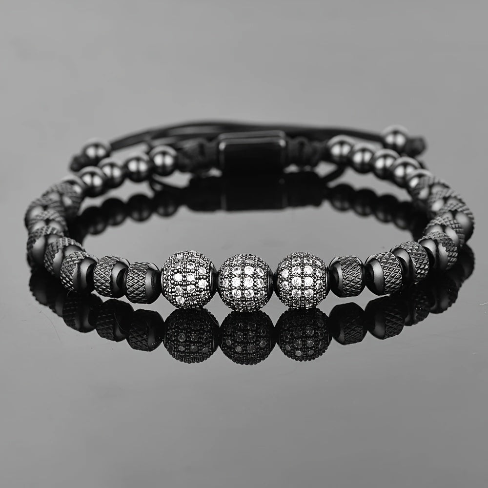 Herrenarmband | Luxus-Edelstahl | Blaue CZ-Perlen & Elegantes Design