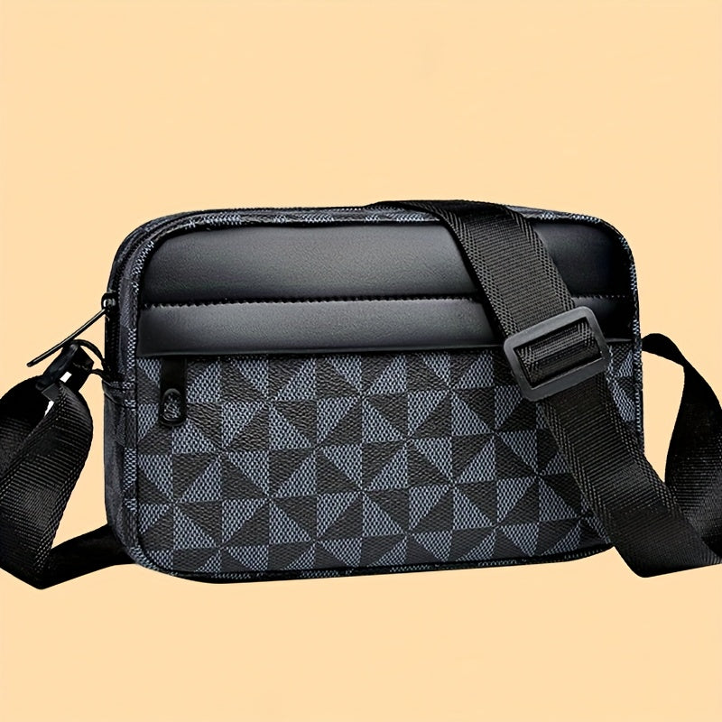 Herren Umhängetasche | Luxus Crossbody | Patchwork Plaid Design | Weiches PU Leder