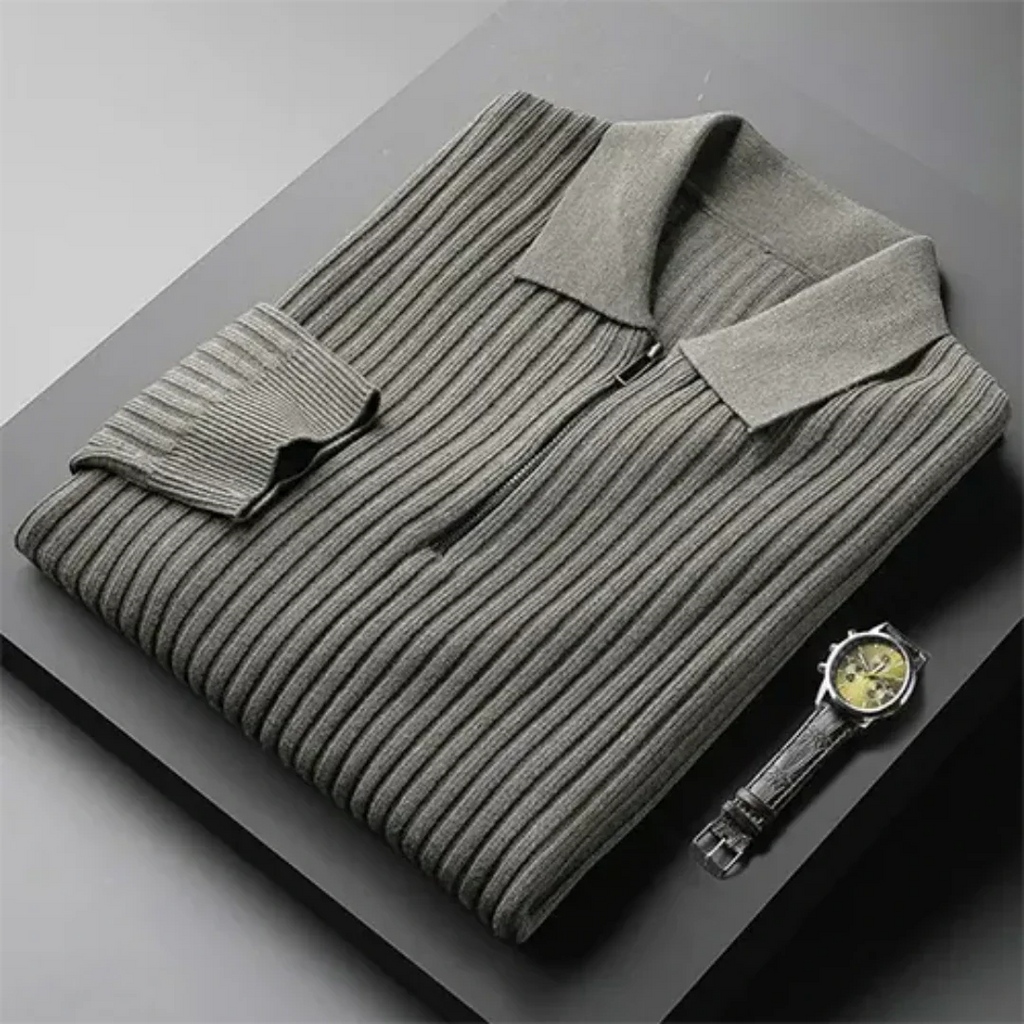 Stilvolles Polo-T-Shirt mit langen Ärmeln und Reißverschluss für Herren mit luxuriösem Komfort und Wärme | Mika