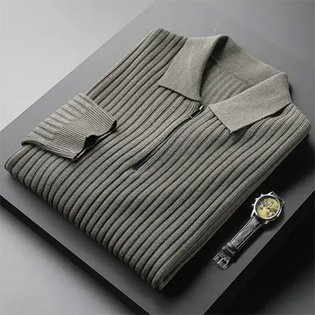 Stilvolles Polo-T-Shirt mit langen Ärmeln und Reißverschluss für Herren mit luxuriösem Komfort und Wärme | Mika