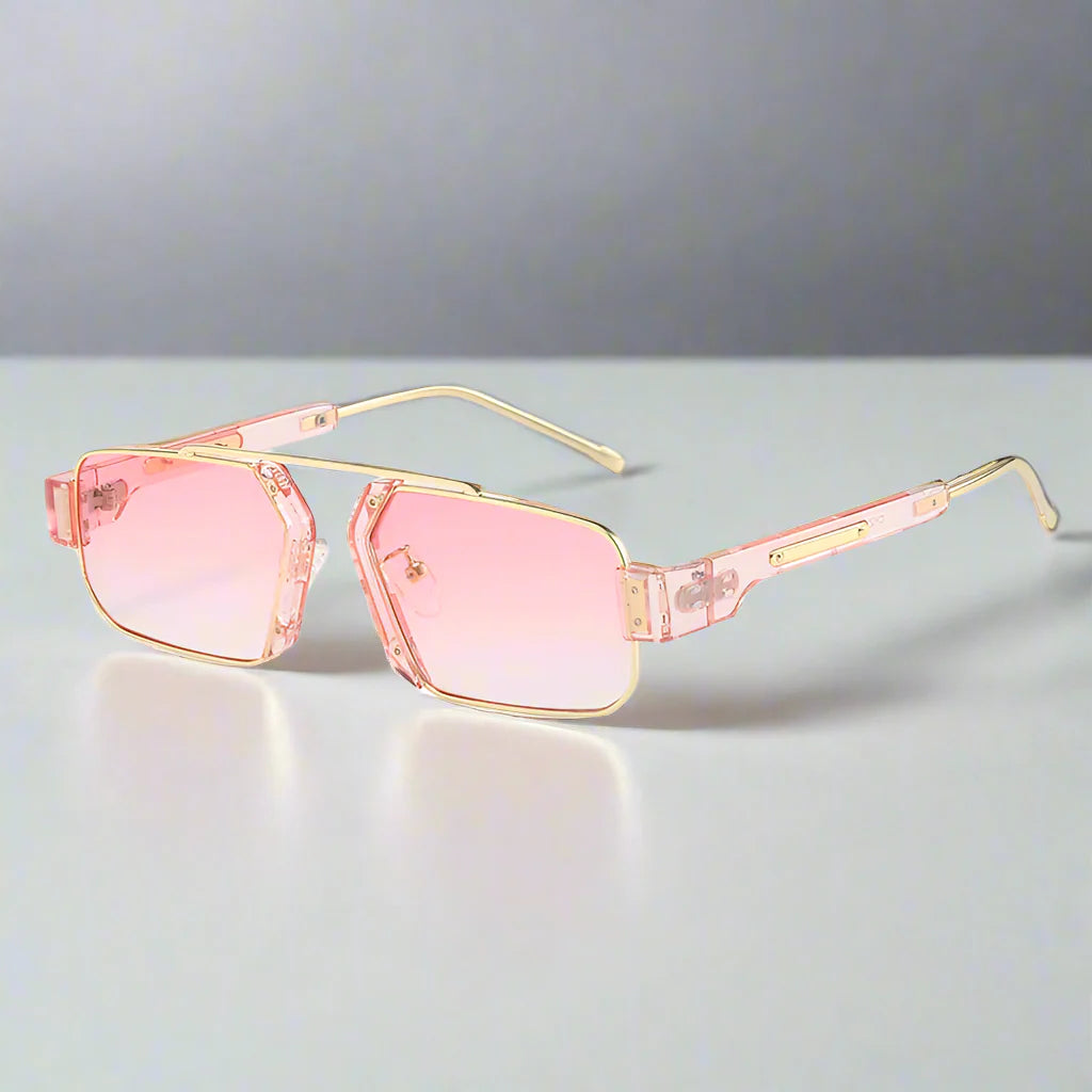 Herren-Sonnenbrille | Geometrisches Quadratisches Design | UV400 & Verlaufsgläser | Transparentes Acetat