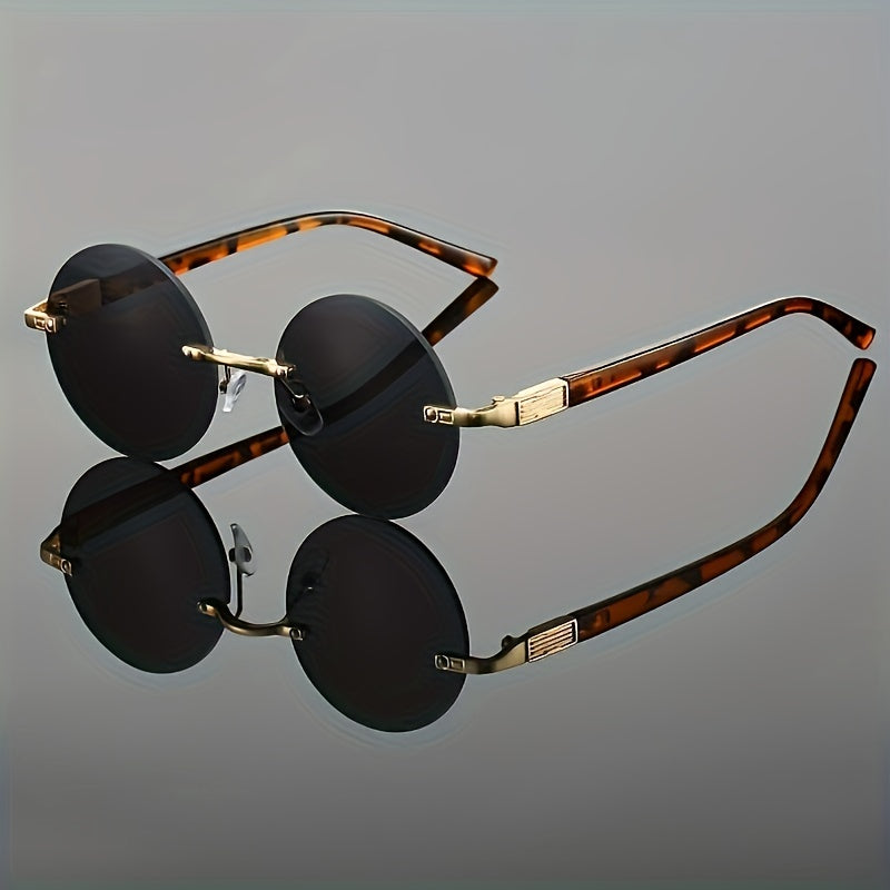 Herren-Sonnenbrille | Randloses Retro-Design | Leoparden-Print-Beine | Vintage-Stil