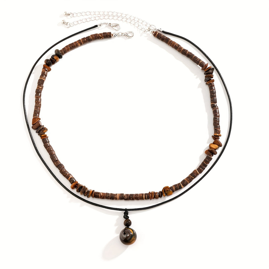 Herren-Halsketten-Set | Bohemian Style | Kokosnuss, Muschel & Stein-Anhänger