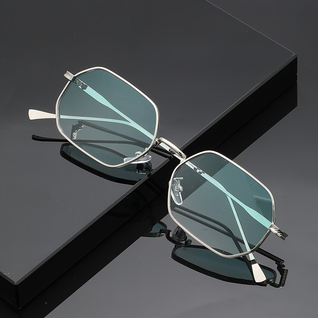 Herren-Retro-Brille | Polygonales Design | Edelstahl & PC-Glas | Vintage-Stil