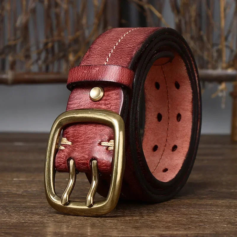 Herrengürtel | Echtes Rindsleder | Doppelte Messingschnalle | Retro & Robust