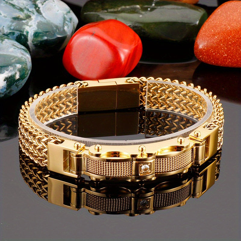 Herrenarmband | Titanium Steel & Faux Gemstone | Quadratisches Design & Magnetischer Verschluss