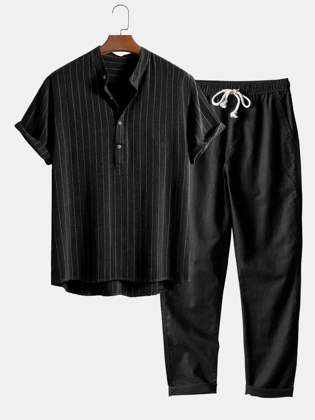 Herren-Sommer-Set | Kurzarm-Hemd & Hose | Klassisch & leger mit Stehkragen