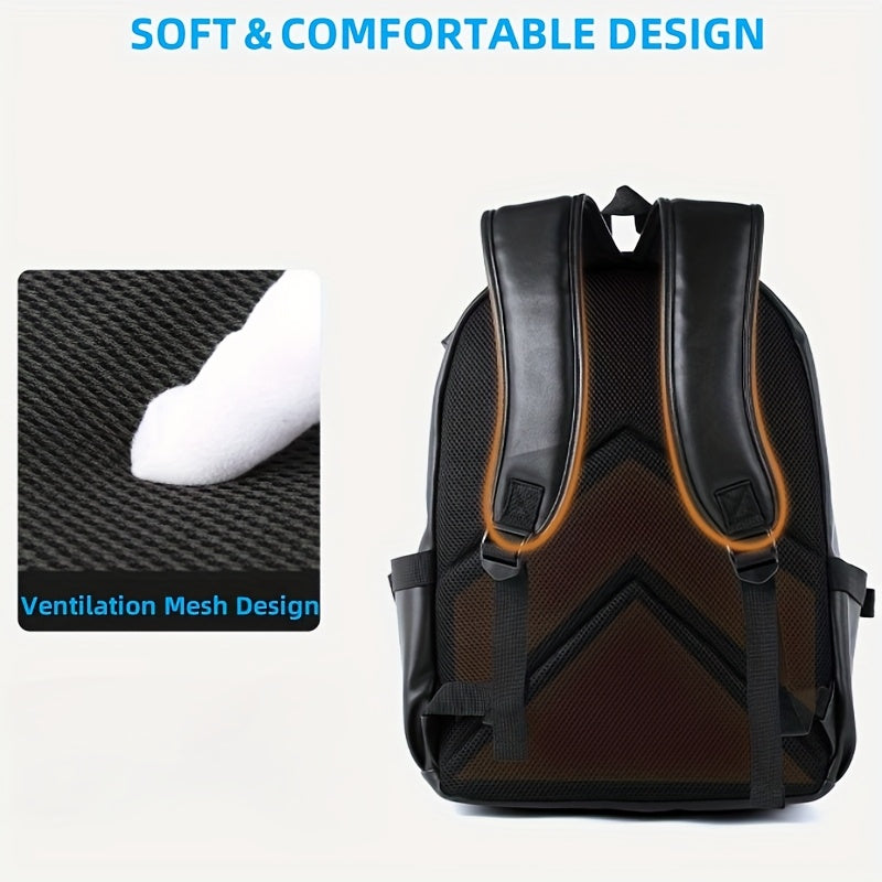 Herrenrucksack | Leichtgewicht & verstellbarer Riemen | Lässige Schul- & Reisetasche | PU Leder - Schwarz