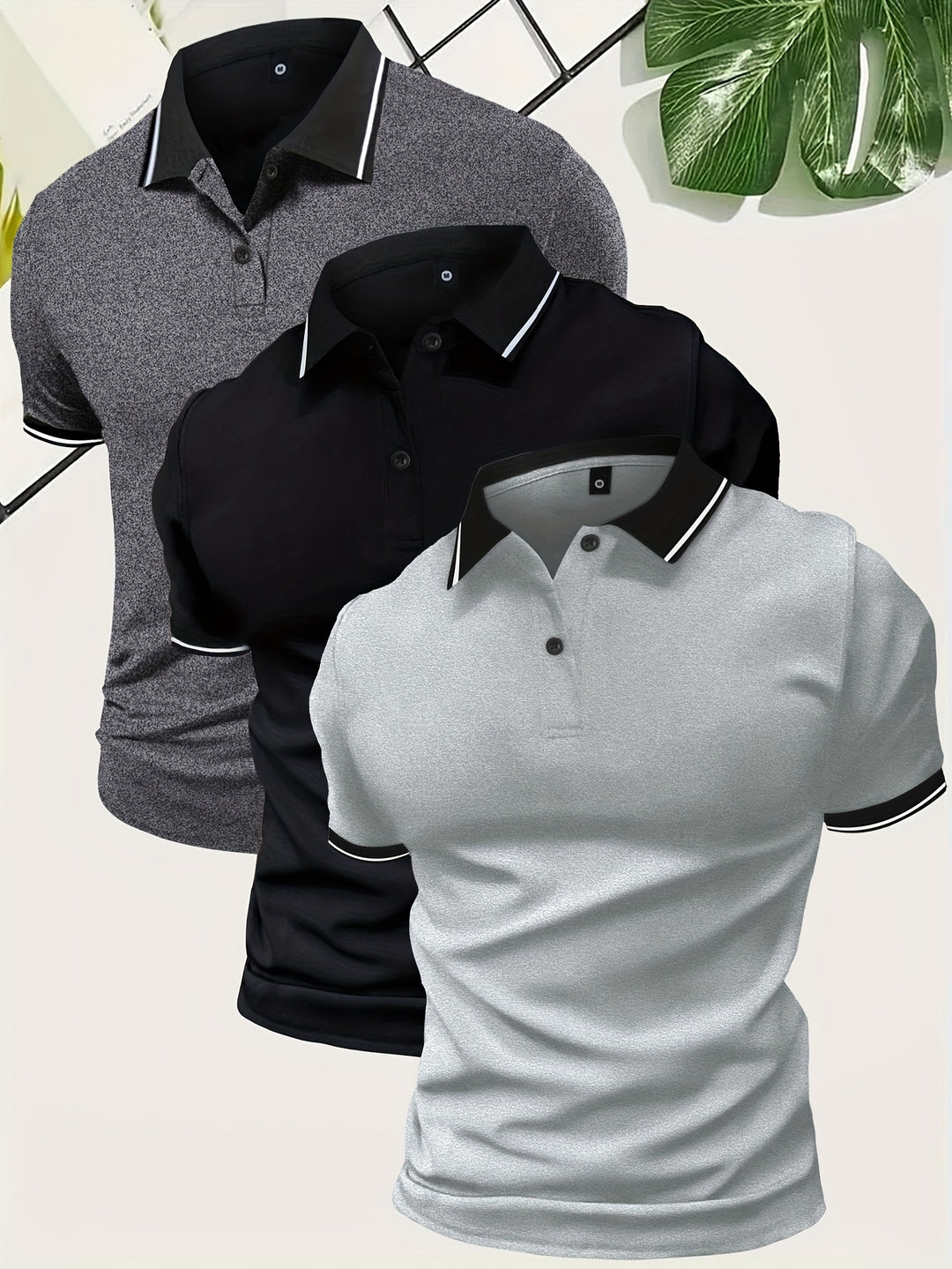 Herren 3 Stück Poloshirt | Lässig & Unifarben | Leichtes Polyester | Kurze Ärmel