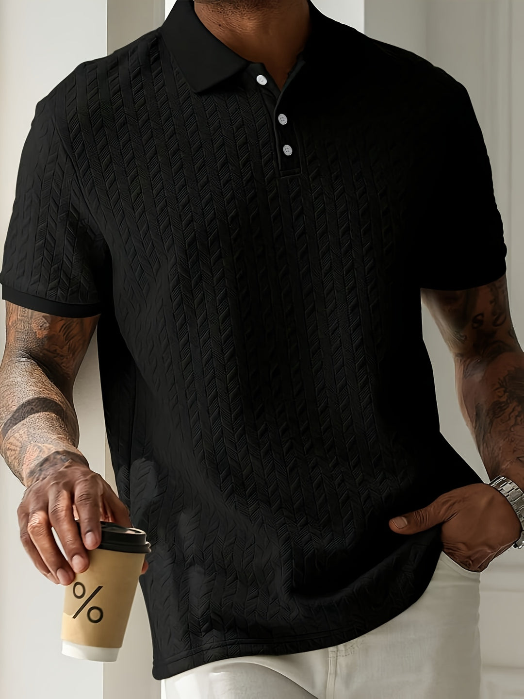 Stylisches Herren-Kurzarm-Henley-Shirt mit Knopfleiste und einzigartiger Textur | Niels