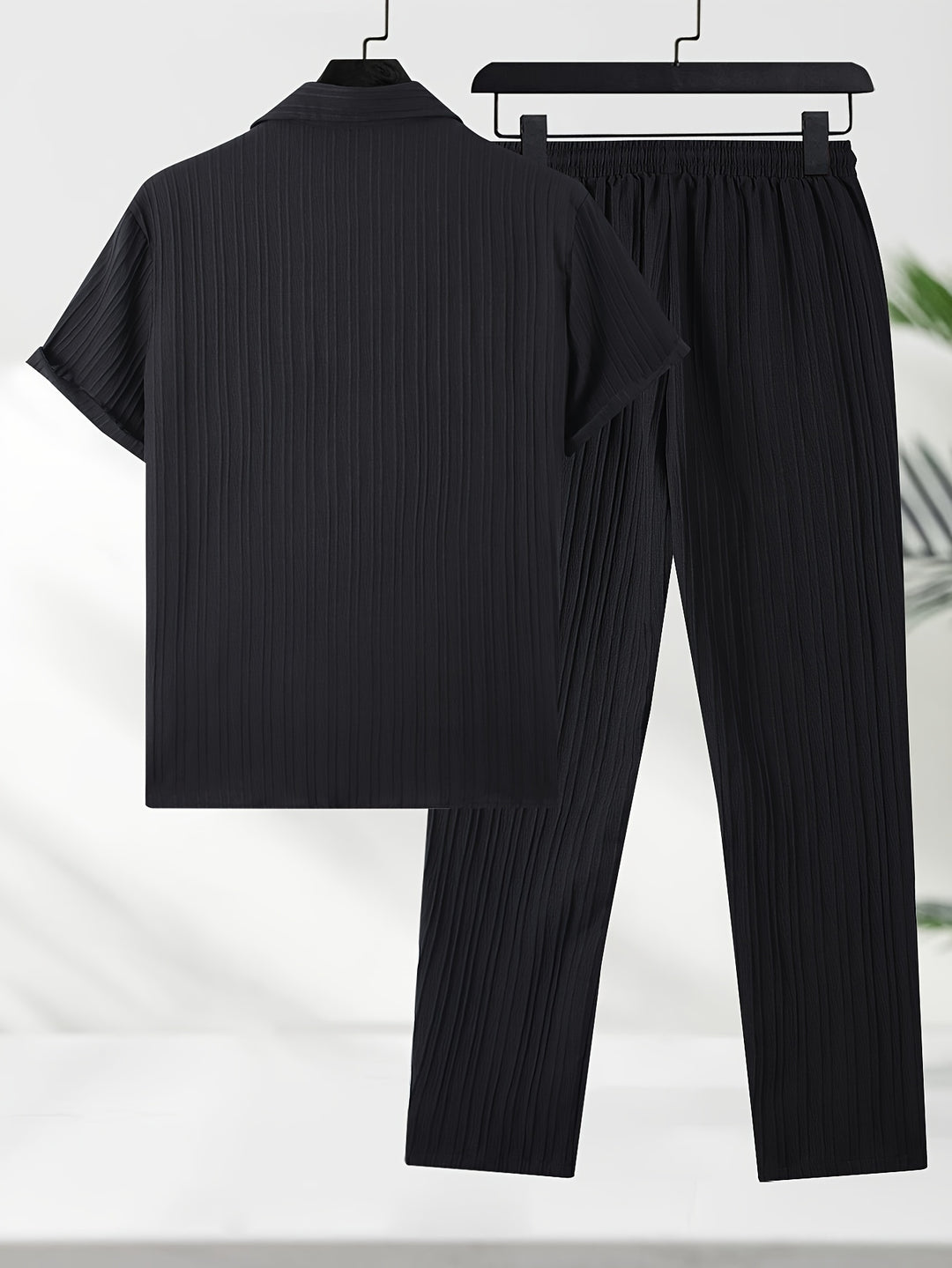 Herrenset | Gestreiftes Hemd & Shorts | Golfmuster & luftiger Stoff | Frühling/Sommer