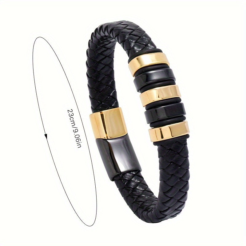 Herrenarmband | Schwarzes Kunstleder & Magnetverschluss | Modisch & Bequem | Legierung