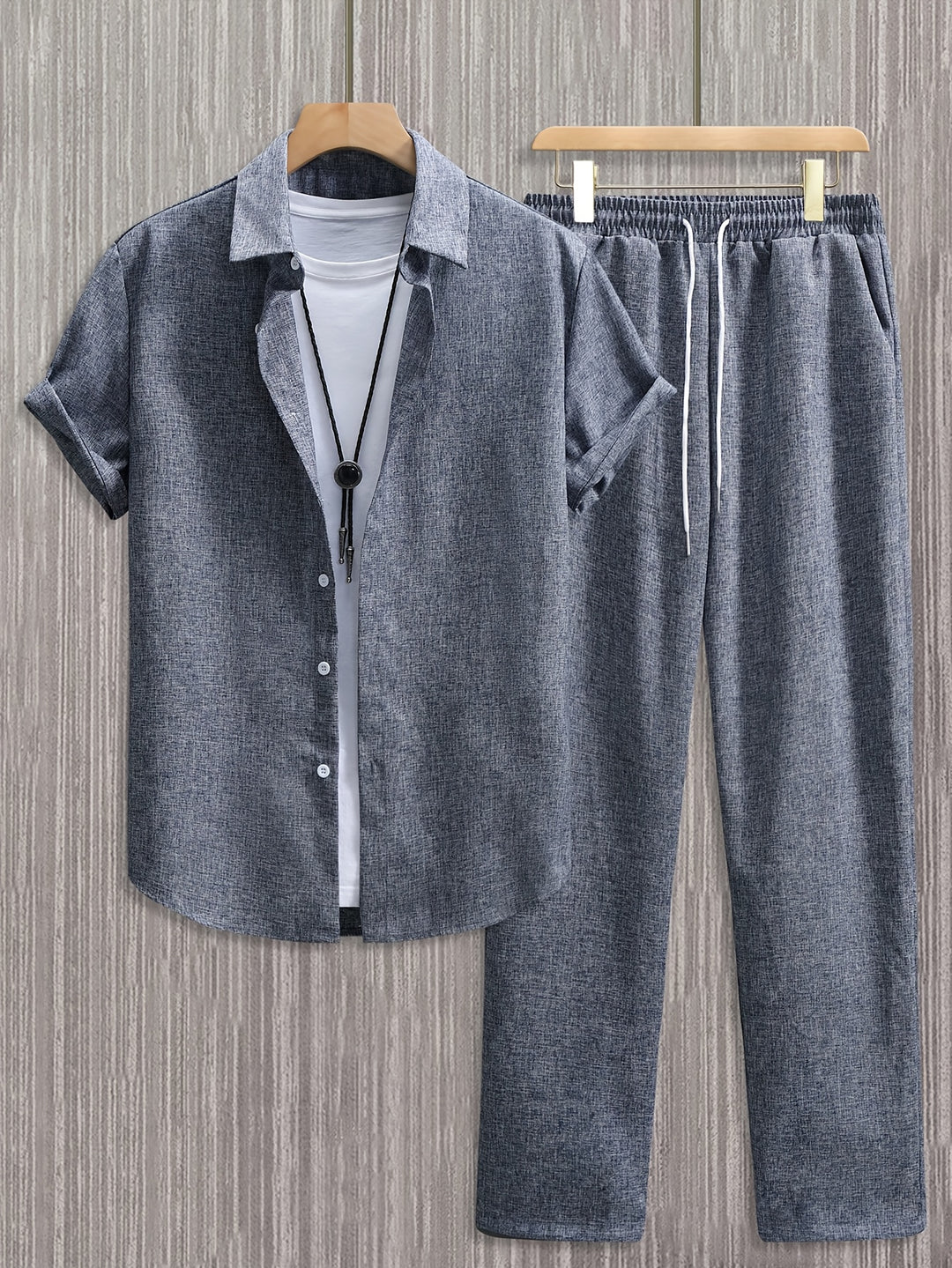 Herrenset | Unifarbenes Hemd mit Revers & Lange Hose | Sommerliches Freizeitoutfit