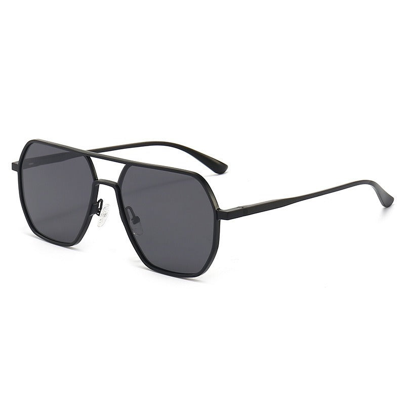 Herren-Sonnenbrille | Geometrischer Metallrahmen | Doppelbrücke | Trendy & Business