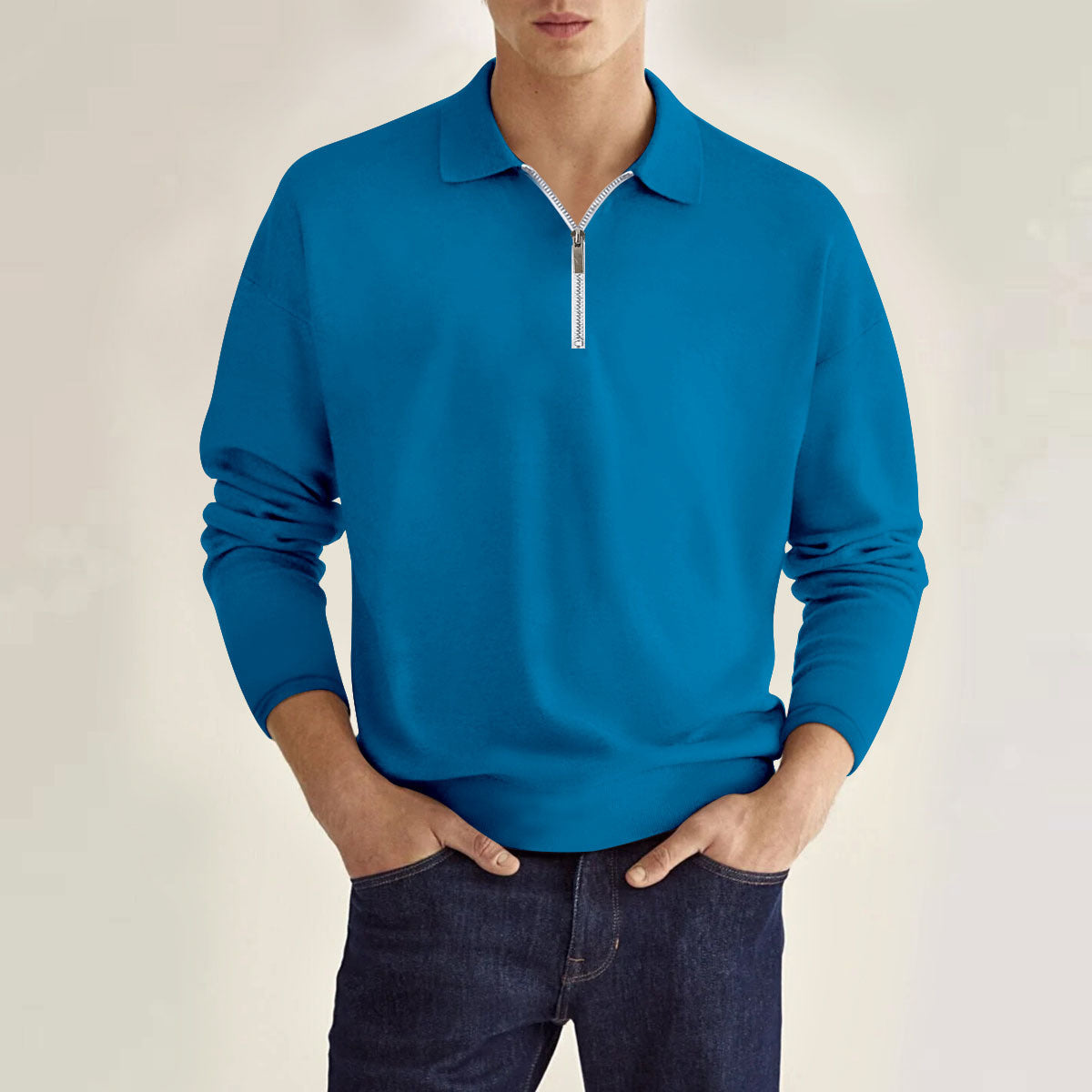 Klassisches Langarm-Poloshirt mit Reißverschluss für Männer mit urabn Eleganz und einzigartigem Design | Luuk