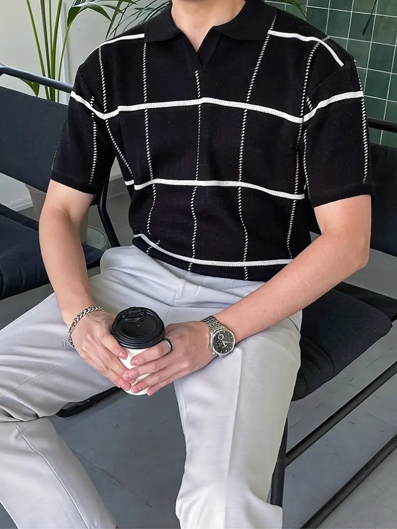 Stylisches und atmungsaktives Herren-Poloshirt mit kariertem Streifendruck und vielseitigem Look | Raf