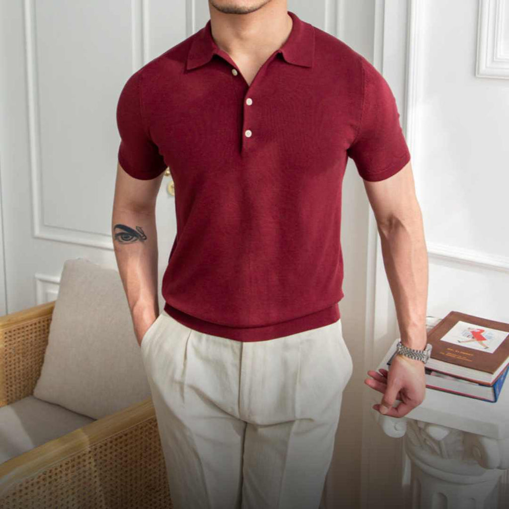 Herren-Poloshirt | Unifarben & Slim Fit | Atmungsaktives Strickmaterial | Lässiger Sommerlook