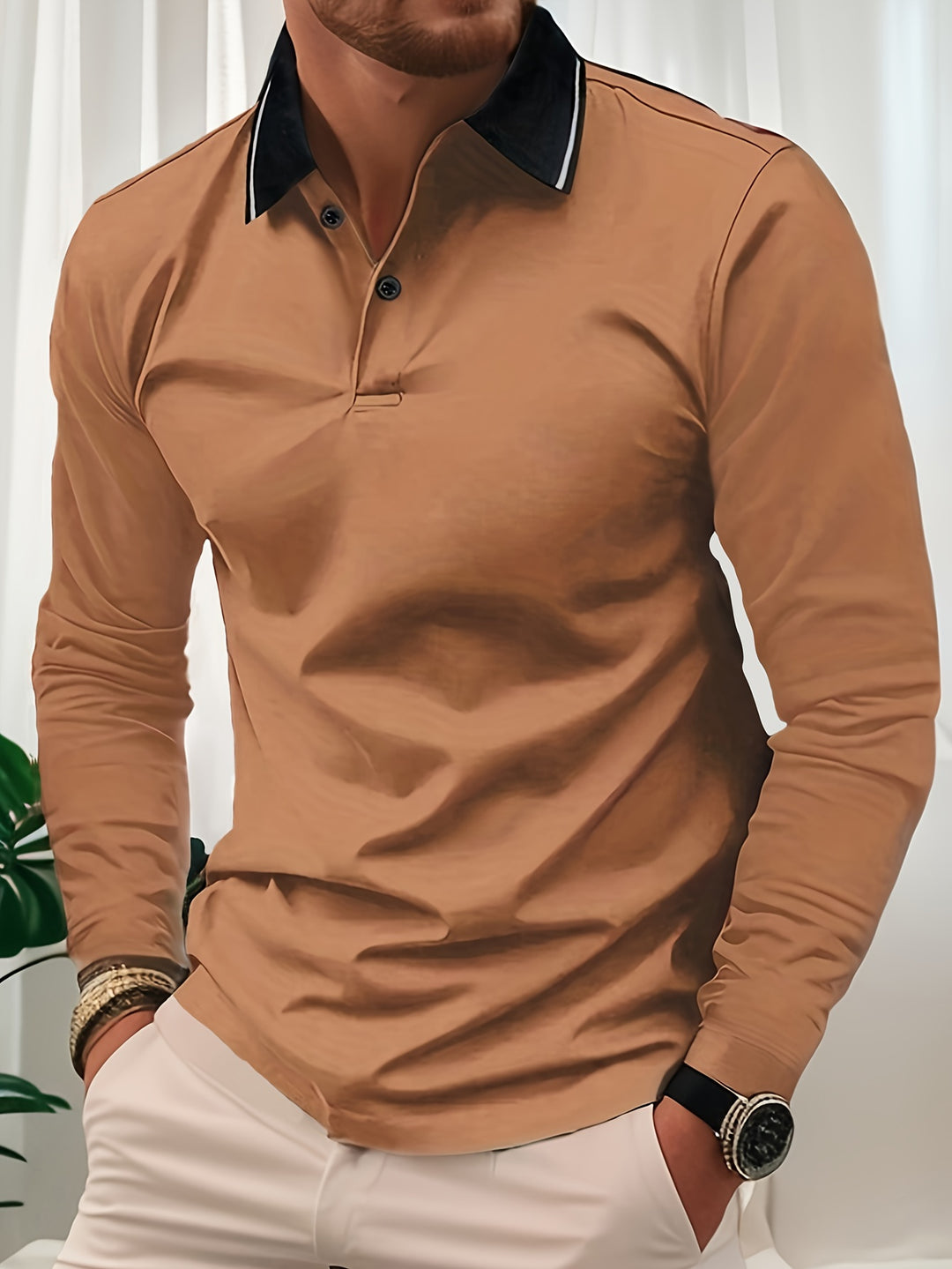 Herren-Polo | V-Ausschnitt & lange Ärmel | Casual Look | Frühling & Sommer